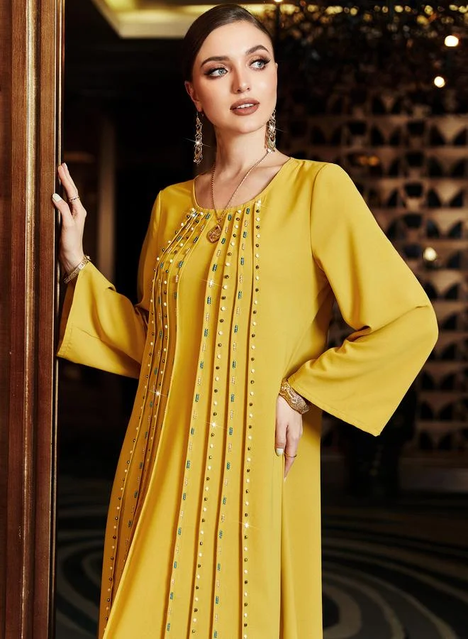 Take Two Women Yellow Rhinestone Embellished Jalabiya